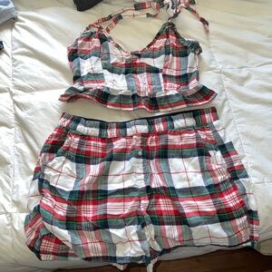 Aerie Red and Green Plaid Ruffle Set